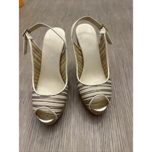 JIMMY CHOO Cork Espadrille High Heels Peep-Toe Platform Slingback 6.5-36.5